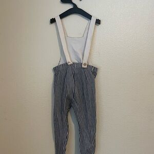Zara Navy Striped Overalls